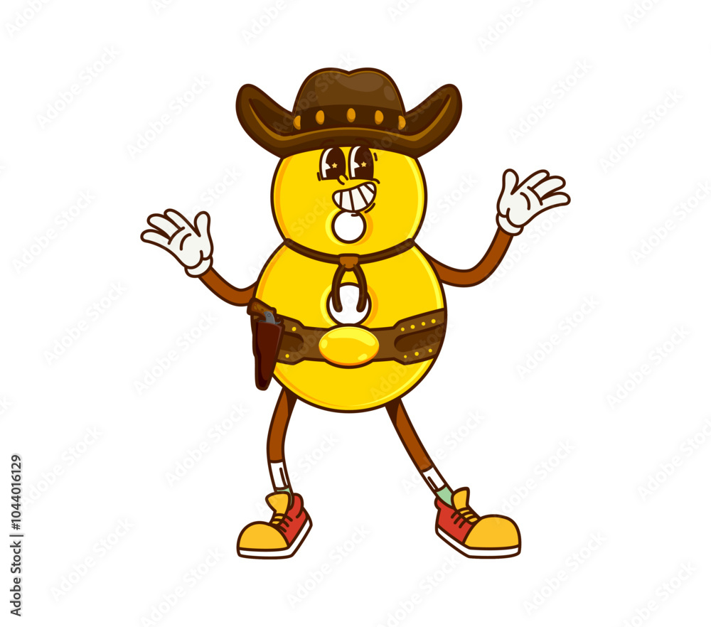 Poster cartoon groovy math number eight cowboy and bandit character. isolated vector ranger personage with 