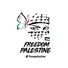 Free Palestine Poster, Design Palestine t-shirt Keffiyeh Scarf Mask Icon Logo Concept Illustration
