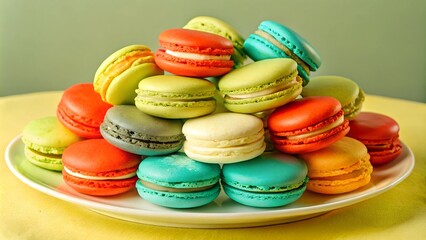 colorful macaroons on wooden background