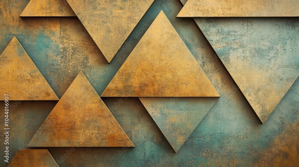 Aufkleber the composition features unique triangular shapes organized in an asymmetrical layout, set on a text