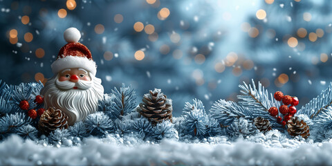 christmas background with Santa. Xmas. Happy New Year. Holiday greetings card. 