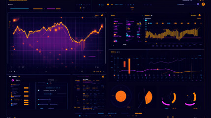 Futuristic Digital Interface Modern Data Screen with Global Indicators, Data Streams, and Complex Forecasting Models