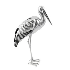 Fototapeta premium Stork metallic 3D image of white stork on white background. Generative AI