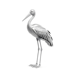 Fototapeta premium Stork metallic 3D image of white stork on white background. Generative AI