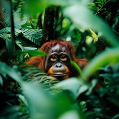 Obraz premium Sumatran orangutans navigating life in dense rainforest ecosystems picture