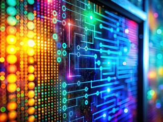 Fototapeta premium Modern Computer Monitor with Abstract Binary Code Hologram for Database and Programming Concepts in 3D Rendering