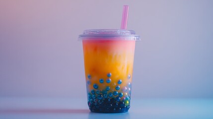 Colorful Bubble Tea in Clear Cup with Straw