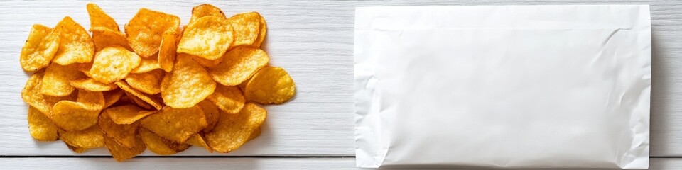 Pack of splashing potato chips isolated on white