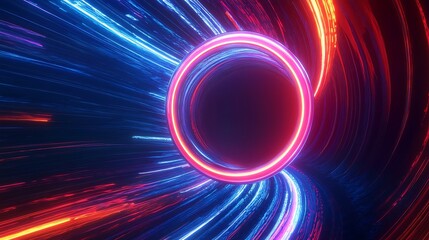 Radiating Neon Light Burst, futuristic flashes, Motion lights,  Colorful Streaks on Dark Background