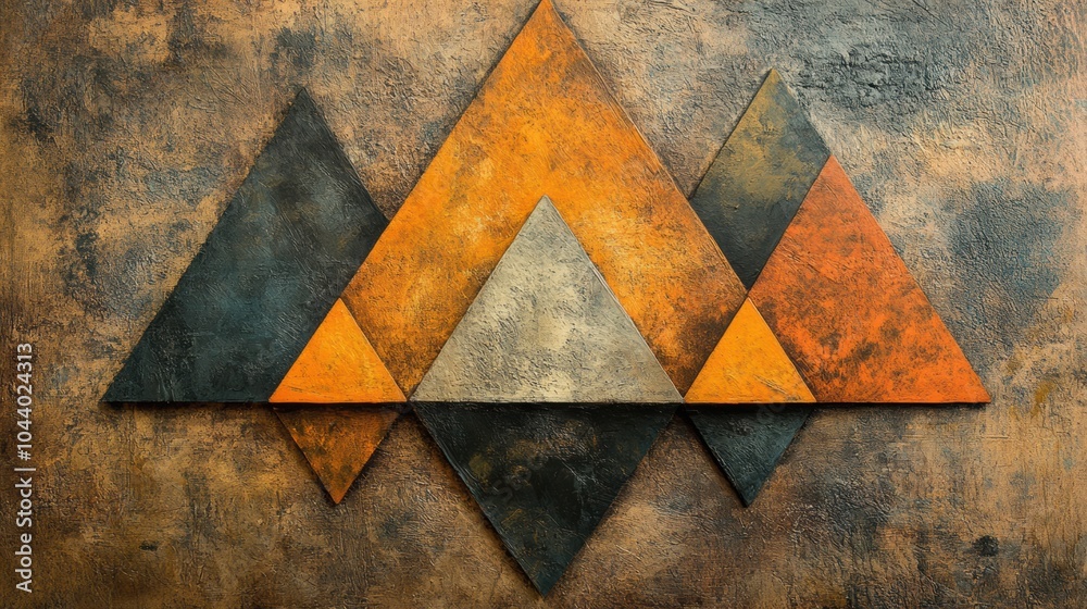 Poster Bold triangular forms in black, gray, and orange are arranged against a textured surface, enhancing the overall visual appeal. Generative AI