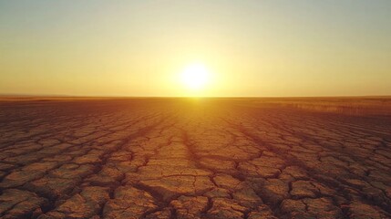 Fototapeta premium A stunning sunset casts golden light over a parched and barren landscape with cracked soil