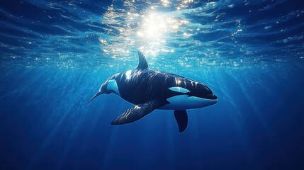 Fototapeta premium Orca swimming gracefully in ocean depths.