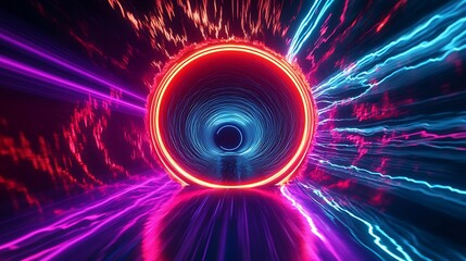 Obraz premium Radiating Neon Light Burst, futuristic flashes, Motion lights, Colorful Streaks on Dark Background