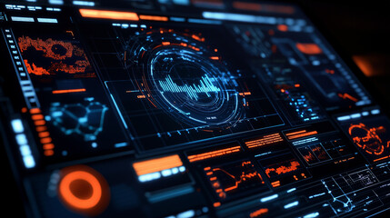 Fototapeta premium Futuristic Digital Interface Modern Data Screen with Global Indicators, Data Streams, and Complex Forecasting Models