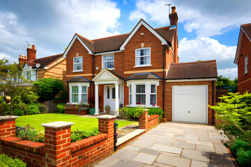 Traditional style: white garage doors on a new house in the UK.