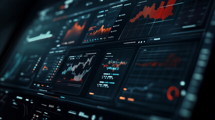 Obraz premium Futuristic Digital Interface Visualizing Modern Data Screen Global Indicators, Data Streams, and Complex Forecasting Models