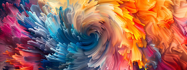 Obraz premium An abstract swirl of vibrant colors, blending blues, oranges, and pinks, creating a dynamic and energetic visual experience.