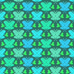 Butterfly and hearts seamless repeat pattern