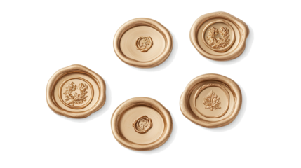 Collection of Elegant Gold Wax Seals on a Transparent Background Generative AI