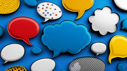 Colorful Speech Bubbles on Blue Background for Modern Communication and Creative Design