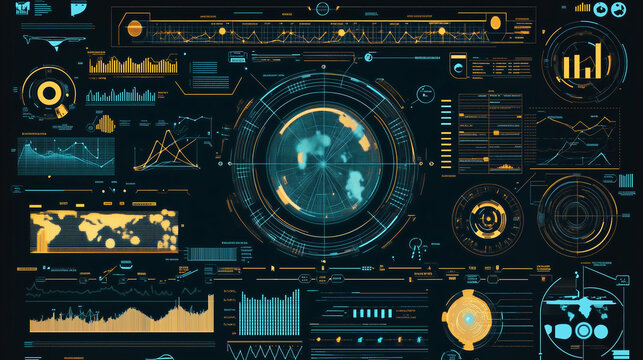 Futuristic Digital Interface Visualizing Modern Data Screen Global Indicators, Data Streams, and Complex Forecasting Models