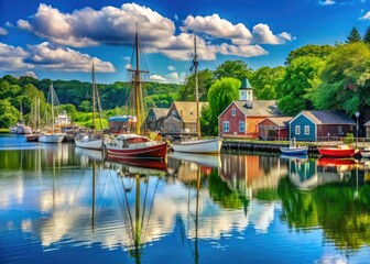 Fototapeta premium Mystic River Serenity: A Historic Summer in Connecticut's Mystic Seaport