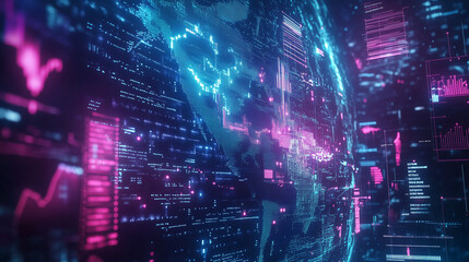 Futuristic Digital Interface Visualizing Modern Data Screen Global Indicators, Data Streams, and Complex Forecasting Models