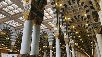 A picture of the inside of the Al Masjid an Nabawi mosque in medina