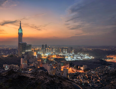 Aerial view of The Clock Towers, Mecca, Saudi Arabia