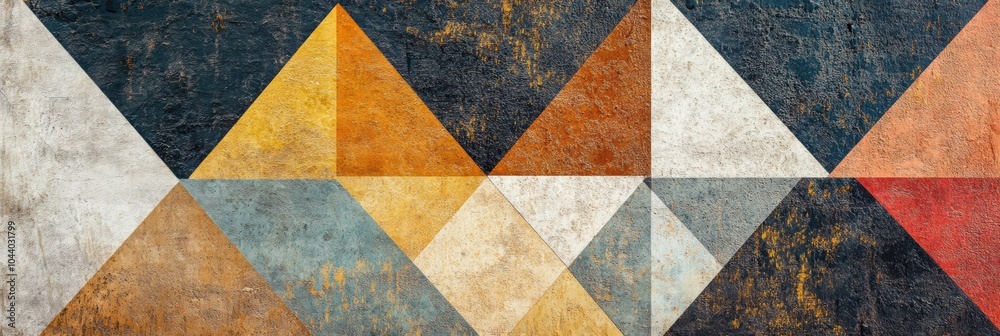 Leinwandbilder A collection of asymmetrical triangular shapes in various colors interacts with a textured background, showcasing modern artistic expression. Generative AI