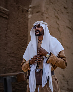Man wearing white Keffiyeh at the At-Turaif World Heritage Site