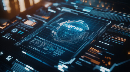 Obraz premium Futuristic Digital Interface Visualizing Modern Data Screen Global Indicators, Data Streams, and Complex Forecasting Models
