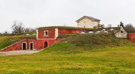 Fototapeta premium Fortification walls of the Old town in Zamosc, Poland. Zamosc is an example of a Renaissance town in Central Europe designed with Italian theories of ideal town, UNESCO