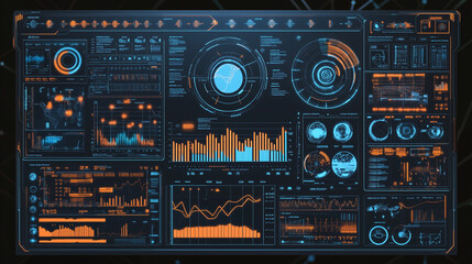 Fototapeta premium Futuristic Digital Interface Visualizing Modern Data Screen Global Indicators, Data Streams, and Complex Forecasting Models