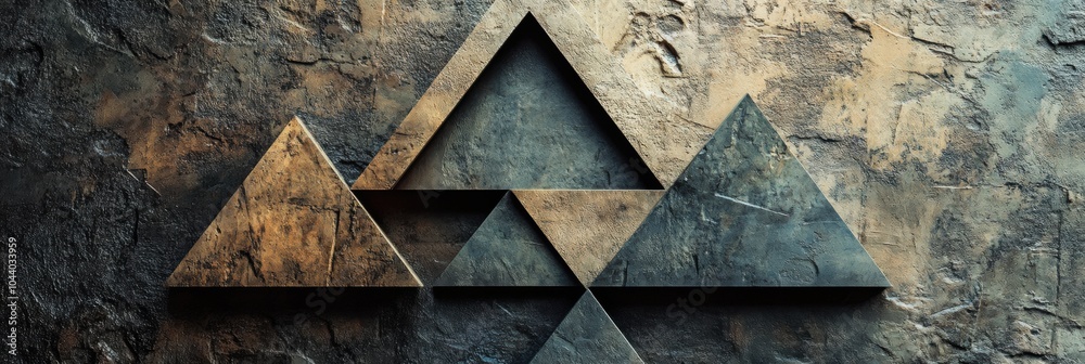 Poster The artwork features asymmetrical triangular shapes arranged artistically on a textured background, creating an intriguing visual effect. Generative AI