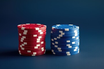 Casino Chips: A Stack of Blue and Red Chips on a Blue Background