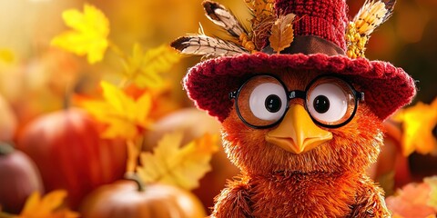 funny 3D thanksgiving turkey cartoon character with a modern animation style