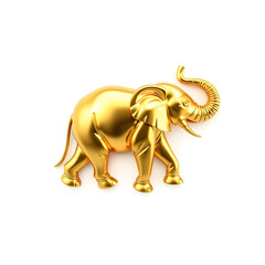 Elephant metallic 3D image of gold elephant on white background. Generative AI