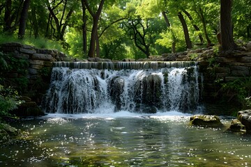 A waterfall flowing through a lush green forest