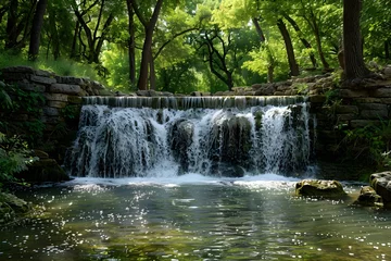 Poster de jardin Cascades A waterfall flowing through a lush green forest  © Nadezhda