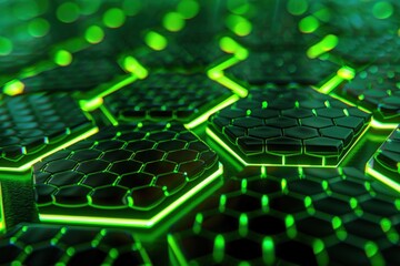 Obraz premium Abstract Pattern of Green Illuminated Hexagons