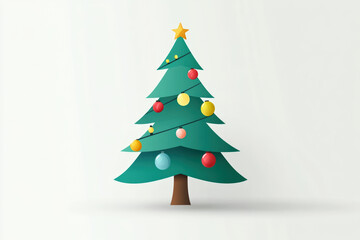 Obraz premium vibrant Christmas tree adorned with colorful ornaments and star on top, symbolizing festive spirit of holiday season. This cheerful decoration brings joy and warmth to any celebration