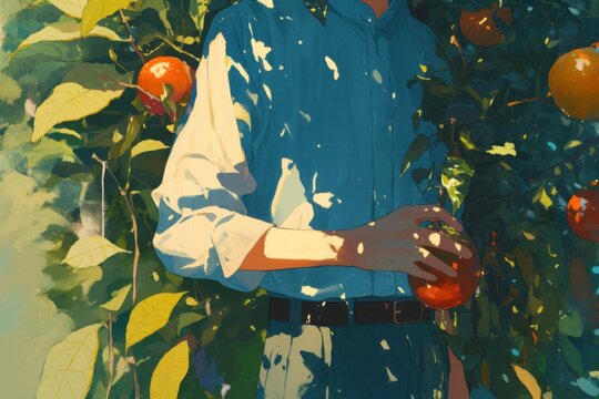 Captivating Scene of Orange Picking Amidst a Lush Grove