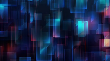 Obraz premium A vibrant, futuristic tech abstract with overlapping geometric shapes and neon hues, conveying a sense of innovation and digital advancement.