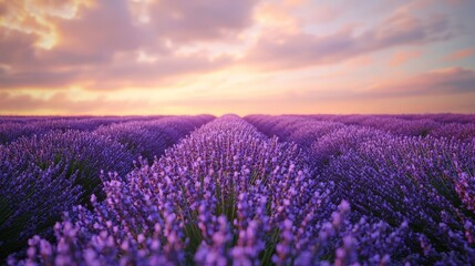Obraz premium Lavender fields at sunset with vibrant sky