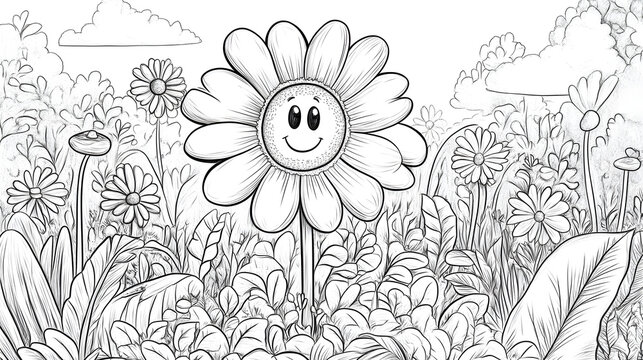 A Fun and Engaging Coloring Page for Kids with Adorable Flower Shapes and Bold Lines for Easy Coloring Experience