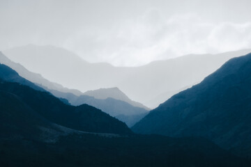 mountains in the fog