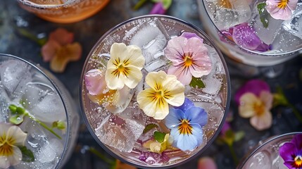 Soda with Edible Flowers and Ice   Refreshing Floral Infused Beverage for Summer Events and Gatherings