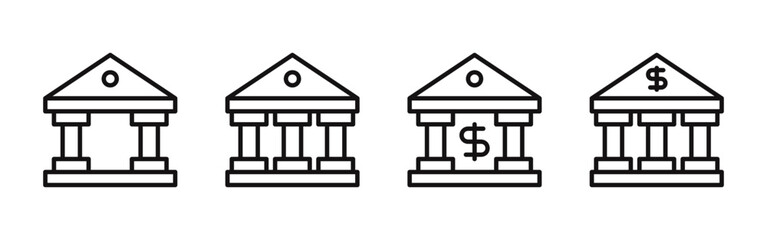Bank icons set. Government building, museum. Vector illustration.