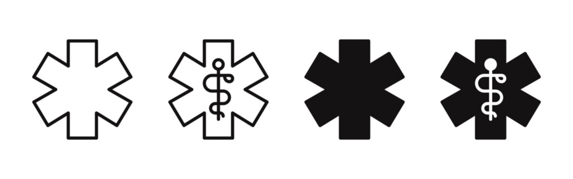 Medical star icons set. Medical alert emergency, EMT, EMS, Star of Life, Nurse, Doctor Caduceus, Medical Services. Vector illustration.